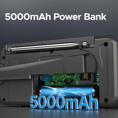 Радіо-станція на сонячній енергії та з ручкою, 5000 mAh, радіо для екстрених ситуацій, NOAA/AM/FM, SOS-сигнал, ліхтарик, для дому та вулиці