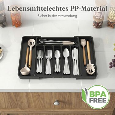 Органайзер для столових приборів Lifewit в шухляду, розсувний, чорний, 6-8 відділень, 35-49 см