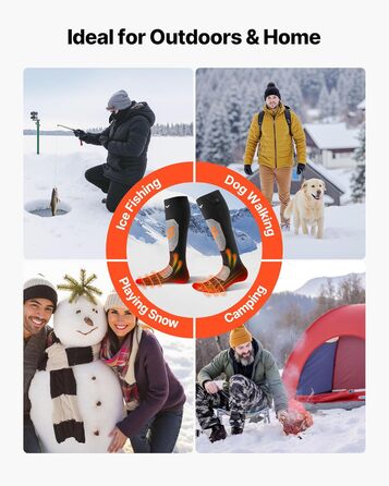 Електричні гріючі шкарпетки VEVOR з акумулятором 5000 mAh, 4 режими нагріву, керування через додаток, для чоловіків та жінок, середній розмір, підходять для полювання, їзди на конях, кемпінгу, походів