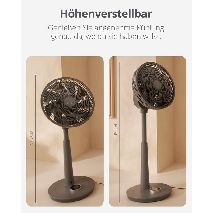 Вентилятор підлоговий Duux Whisper 2 - тихий, з регулюванням висоти (73-95 см), горизонтальна та вертикальна осциляція, сірий