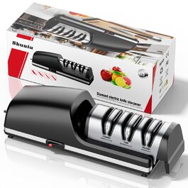 Професійний електричний точило для ножів | Змінні насадки | 100% алмазний абразив, прецизійна система нахилу, підходить для заточування ножів з двостороннім та хвилястим лезом, чорний