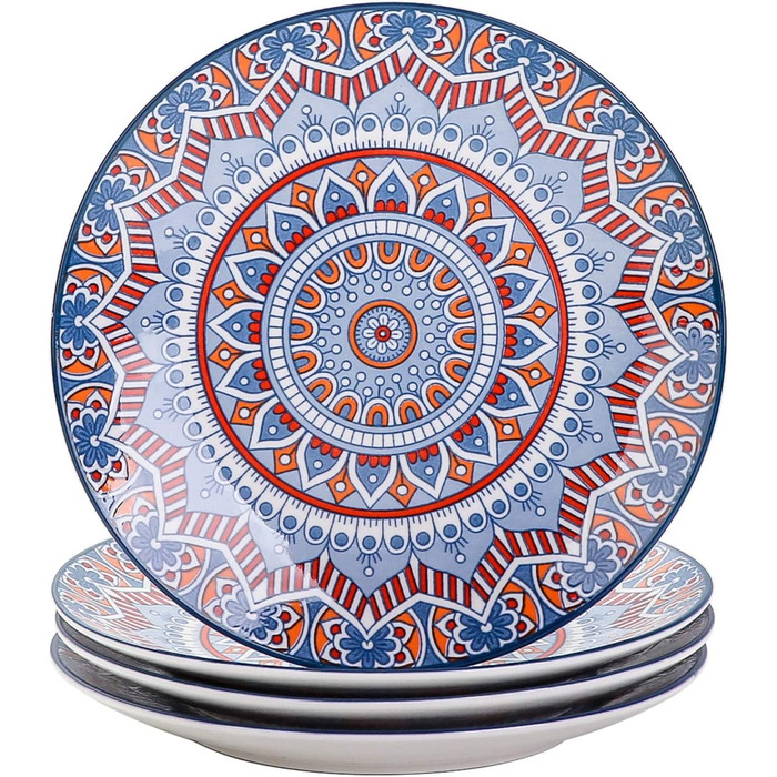 Сервіз столовий порцеляновий Vancasso MANDALA 32 елементи, сервіз для 8 осіб, ручна робота, богемський стиль (4 десертні тарілки, бірюзовий мандала)