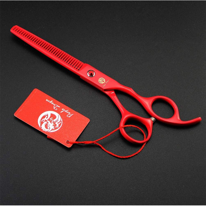 Набір професійних ножиць для собак Purple Dragon 7.0 дюймів: набір для грумінгу з ножицями для фінальної обробки, вигнутими ножицями для грумінгу, японська сталь 440C (червоний/Ausflug)