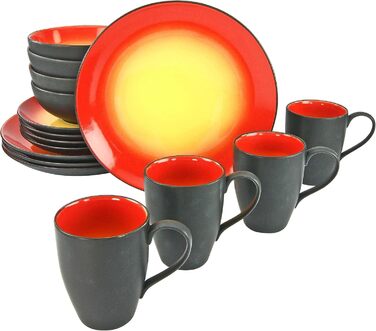 CreaTable Серія HOT GREEN: 16-частинний набір посуду з кераміки, комбінований сервіз, придатний для миття в посудомийній машині та використання в мікрохвильовій печі, преміум-якість
