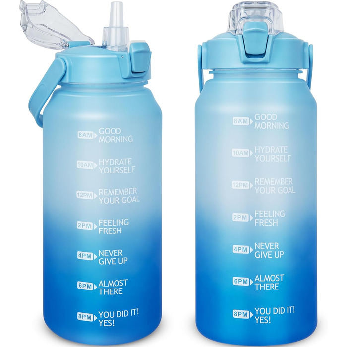 2L Tritan Water Bottle with Straw & Time Marker 2 liter BPA-free Motivational Water Bottle with Clock Large Sports Bottle for Gym, Fitness, Hiking