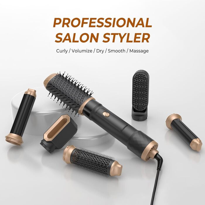 Набір для укладки волосся Pro Hairstyler 6 в 1: фен-щітка, стайлер, іонізація, 1000W, чорно-золотий