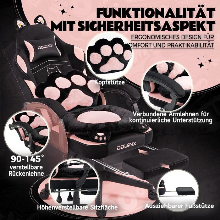 Ігровий крісло Dowinx Ergonomiczne з підніжкою, рожевий, для дорослих