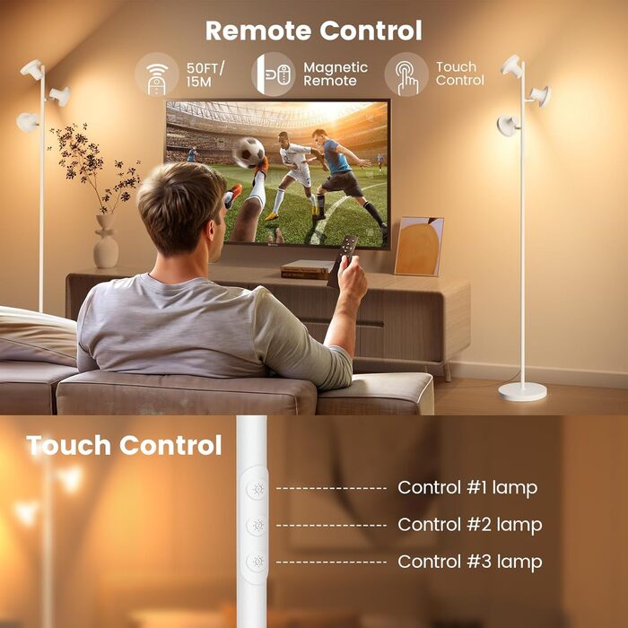 Стельовий світильник SIBRILLE з LED, 36W, димування, 2500LM, пульт ДУ та сенсорне управління, 2700K-6500K, 3-х світловий, для вітальні, спальні, офісу, готелю