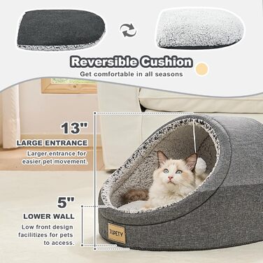 Jiupety Cat Cave, Cat House, Cat Basket, Cat Bed with Non-Slip Bottom, Cat Bed with Washable Detachable Cushion, M (16.1 x 16.1 x 13 inches), Dark Gray