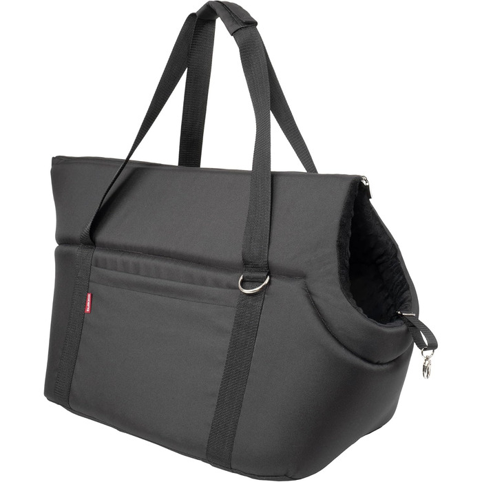 Сумка-переноска для собак та котів | Сумка на плече для тварин з гумкою та карабіном | до 15 кг | Матеріал: штучний замш (вельвет) | Розмір: L | Чорний колір (52 x 35 x 39 см)