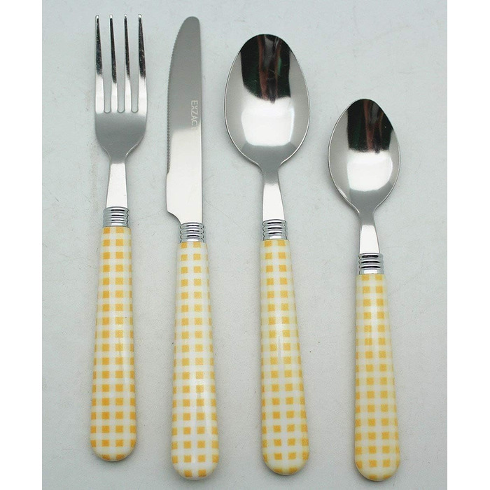 Набір столових приборів EXZACT з нержавіючої сталі, 24 штуки, ручки кольору гінгам (фіолетовий)