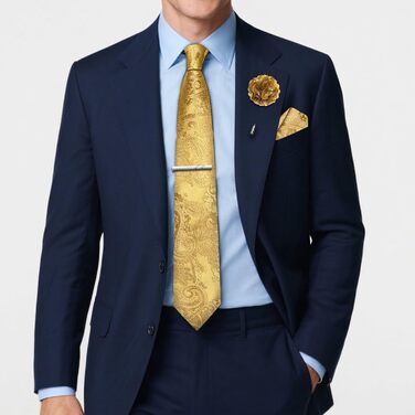 Набір краваток для чоловіків: краватка, кишеньковий хустинка, краваткова затискач, затискач для краватки, набір 5 шт. (золотий)