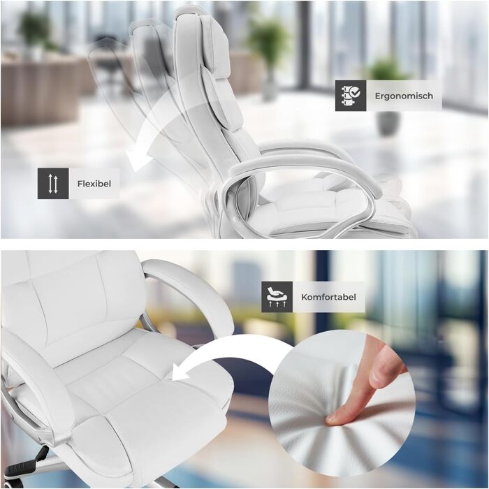 Крісло для офісу Tectake® з підлокітниками, регулюванням висоти та функцією гойдання, шкіряне, біле