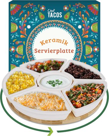 Snack Server - 26 cm - Multiple bowls with space for delicious snacks - Rotating serving platter with high-quality ceramic bowls - Perfect for snacks, dips, fruit and much more