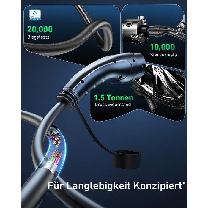 Кабель для зарядки електромобіля Evjuicion Typ 2 Schuko, 3.68kW, 6м, 16A, з індикатором, IP67, для ID.3/4, X1, 5ER, Model Y/3 та інших електромобілів