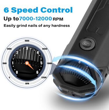 Електричний точило для собачих кігтів Casfuy 6-ступінчате - Безшумний, акумуляторний тример для собак великих, середніх та малих порід (сірий)