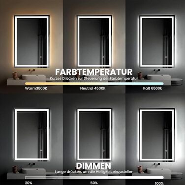 Дзеркало для ванної кімнати з підсвічуванням 50x70 см LED, з сенсорним вимикачем, срібне