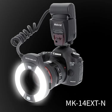 Meike MK-14EXT-C: Макро спалах Ring Lite з LED-лампою для Canon (5D Mark II, 6D, 7D, 50D, 60D, 70D, 550D, 600D, 650D, 700D)