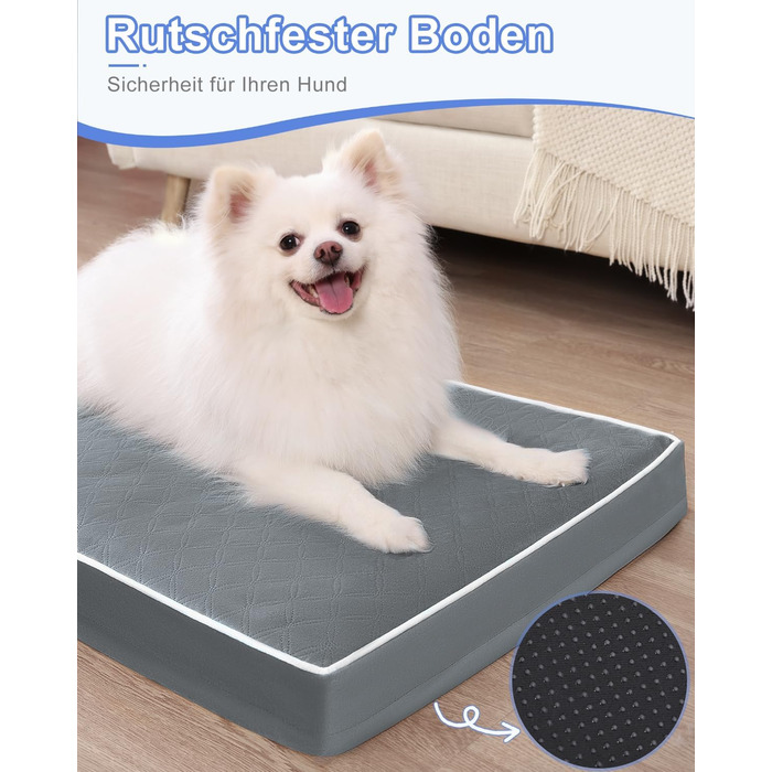 Ортопедичне ліжко для собак KSIIA, великі породи, 104x68x8 см, знімний килимок, миється, сірий колір