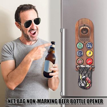Bottle Opener Wall Mount with Bottle Cap Collector, Magnetic Bottle Opener Wall, Wall Bottle Opener with Catch Basin, Beer Gifts for Men, Dad, Husband, Bar Accessories for Home, Outdoors (Style 5)