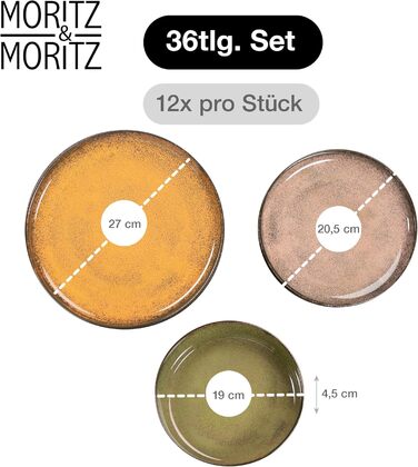 Набір посуду Moritz & Moritz VIDA на 12 осіб, 36 предметів - вінтажний сервіз з сучасного порцеляну, стійкий до подряпин, для мікрохвильової печі та посудомийної машини