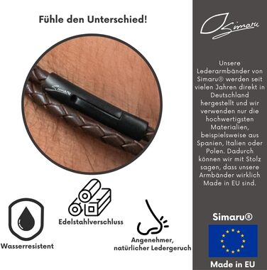 Преміум шкіряний браслет ручної роботи з Німеччини, унісекс. Браслет з натуральної шкіри з застібкою з нержавіючої сталі (S - до 16 см, коричневий)