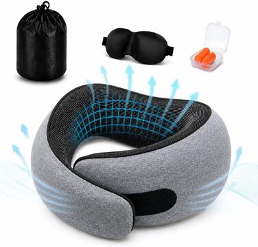 Ергономічна подушка для подорожей під шию з ефектом пам'яті (Memory Foam), темно-сіра