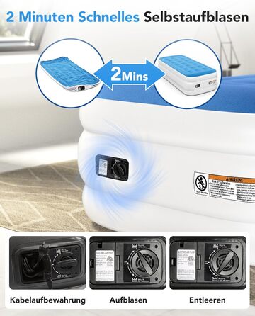 Надувний матрац односпальний з електричним насосом (Чорний)