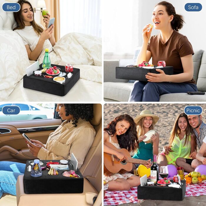 MoKo Cup Holder Sofa, Couch Organizer, 7 Slot Tray Bed Caddy, Couch Cup Holder for Remote Control, Snacks, Drinks, Couch Caddy Couch Butler for Bed, RV, TV, Car, Man Cave, Boat