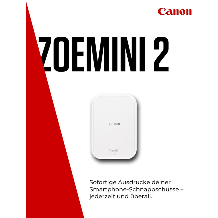 Canon Zoemini 2 perlweiß - Міні фотодрук принтер, мобільний, портативний, білий. Комплект для друку (5x7,6 см, для смартфону/планшету, вбудований акумулятор) + 20 ZINK картриджів + 10 круглих наліпок