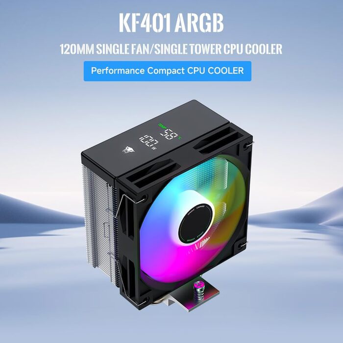 Система охолодження CPU TZMRIT KF401 DGT з дисплеєм, 12 см, 1600 RPM, 4-pin PWM вентилятор для Intel LGA 1700/1200/115X/1851 та AM4/AM5