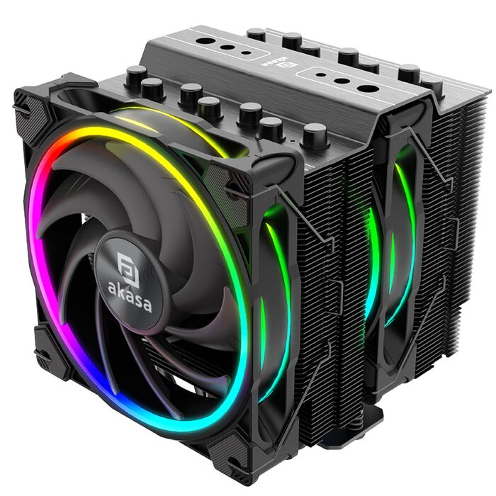 Akasa SOHO H4 Plus: Охолоджувач CPU з RGB підсвічуванням, 120мм вентилятор, мідні теплові трубки, 185W TDP, термопаста, чорний колір, підтримка Intel LGA 1851/20XX/1700/1200/115X та AMD AM4/AM5 Ryzen