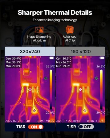 Тепловізор VEVOR з роздільною здатністю 320x240, термокамера з візуальною камерою 2MP, -20°C до 550°C, 4 режими та 6 колірних палітр
