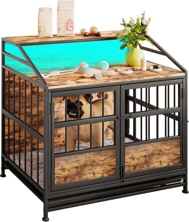 Клітка для собак з полицею та столиком, міцна, для середніх собак, чорна, 80x50x76 см