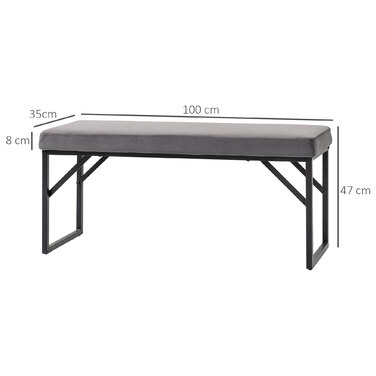 HOMCOM Upholstered Bench with Velvet Look, Bed Bench, Vanity Bench, Entryway Bench for Living Room, Bedroom, Dark Grey, 115x46x49 cm