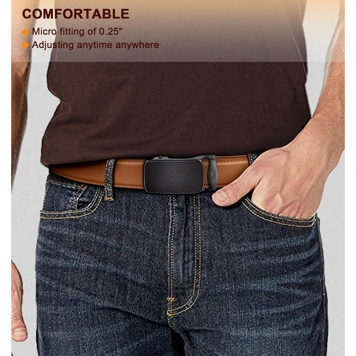 Чоловічий шкіряний ремінь KEMISANT з автоматичною пряжкою, 35 мм, без дірок, регульований, 140-160 см