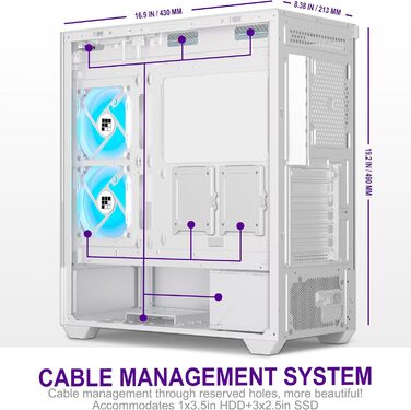 Корпус для ПК FOIFKIN F1 - ігровий Mid-Tower з 6 PWM ARGB вентиляторами, 270° панорамне скло, Type-C, білий
