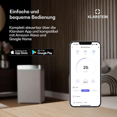 Електричний осушувач повітря Klarstein DryFy Connect 50L: 50 л/24 год, WiFi, Alexa, 7 л бак, таймер, для приміщень 45-55 м²