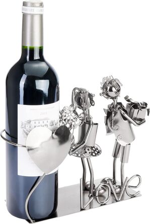 BRUBAKER Wine Bottle Holder - Loving Couple - Metal Bottle Stand with Greeting Card for Wine Gift