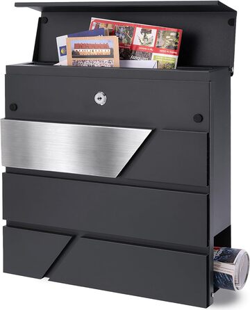 Поштова скринька Verda Anthrazit з газетницею, порошкове покриття AkzoNobel, 2 ключі, табличка з іменем, дизайнерська настінна поштова скринька з нержавіючої сталі