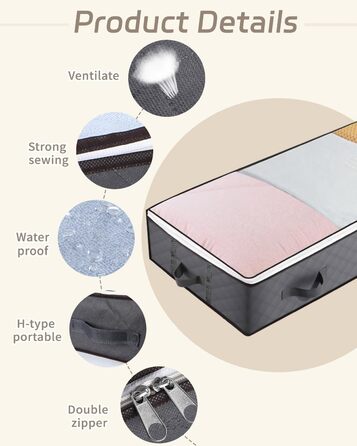 Коробки для зберігання під ліжко з кришкою, 90L, 4 шт., сірі. Органайзери для постільних речей, ковдр, подушок