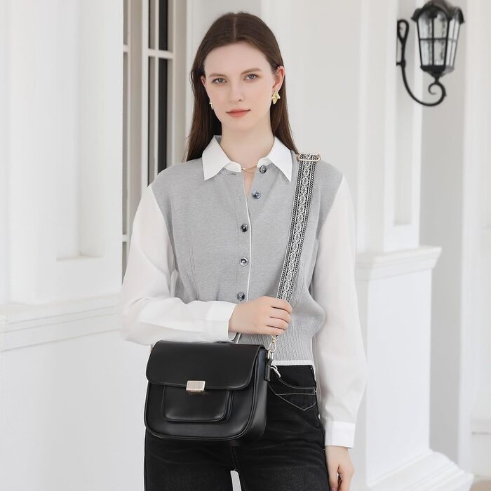 Сумка жіноча Miss Lulu середнього розміру через плече, екошкіра та замша, вінтажний стиль, чорна (2513)