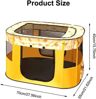 Клітка-манеж для цуценят та домашніх тварин, 70x55x40 см, жовта. Підходить для собак, кроликів, котів та морських свинок.