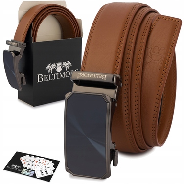 Чоловічий шкіряний ремінь для джинсів та повсякденного одягу з автоматичною пряжкою, гладка шкіра, Beltimore