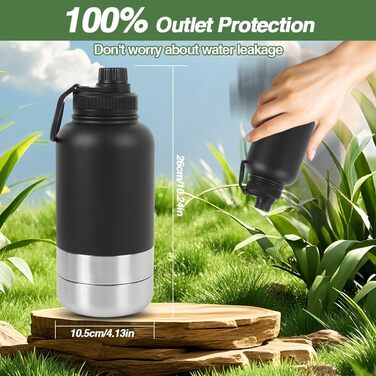 Водяна пляшка для собак на прогулянці, 950 мл, з мисками для води та їжі, ізольована сталева термопляшка, для подорожей, активного відпочинку