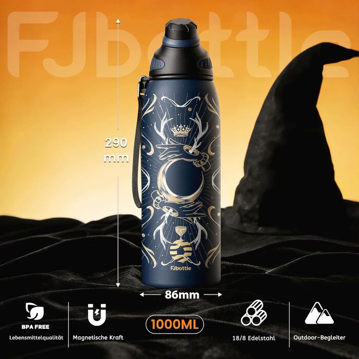 Фляга спортивна Fjbottle 1000 мл з нержавіючої сталі з магнітною кришкою, BPA-free, термоізольована для школи, фітнесу