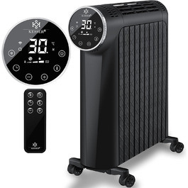 Електричний масляний радіатор KESSER 2500W з WiFi, дисплеєм, термостатом, таймером, сенсорним управлінням і захистом від перегріву, чорний