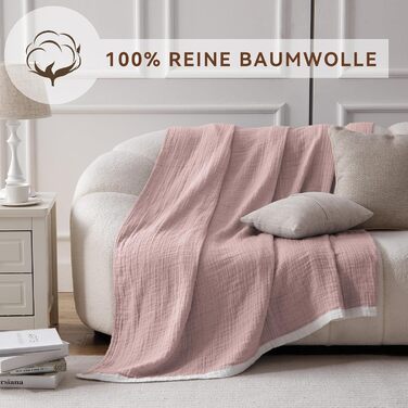 М'яка ковдра Softexly з бавовни 100%, 4-шарова муслінова ковдра, плед для ліжка, дивана, інтер'єру. Плед Softexly 130x150 см (білий, оранжевий, 150x200 см)