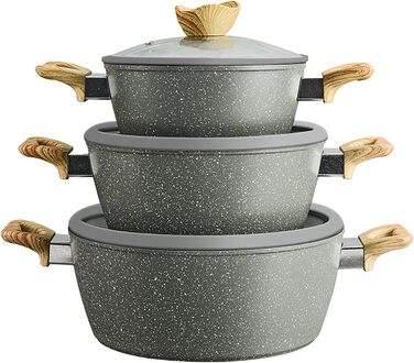 Набір каструль та сковорідок для індукційної плити: 12-ти частинний набір з гранітним антипригарним покриттям, без PFOA та PFOS, ідеальний для початківців та професійних кухарів (чорний)