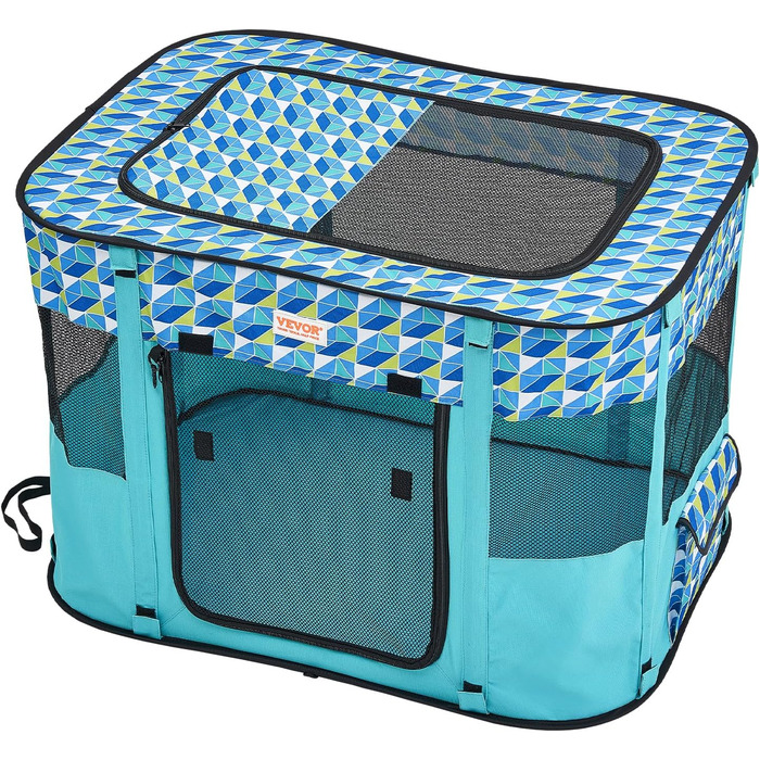 Клітка для цуценят VEVOR, розкладний вольєр для собак, 914 x 914 x 584 мм, з мискою, 600D Oxford, для малих та середніх тварин (Блакитна)